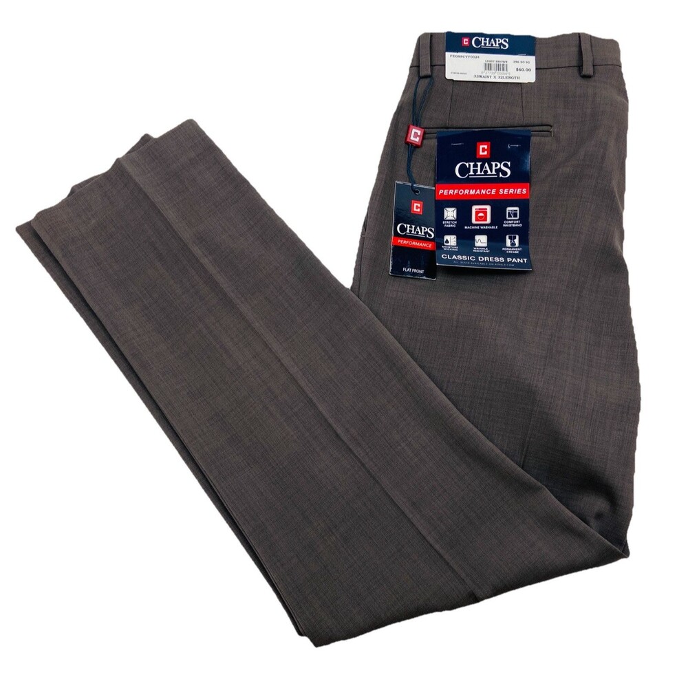 BRAND NEW CHAPS RALPH LAUREN Mens 34x32 Solid Brown 100% Wool Dress Pants/Slacks